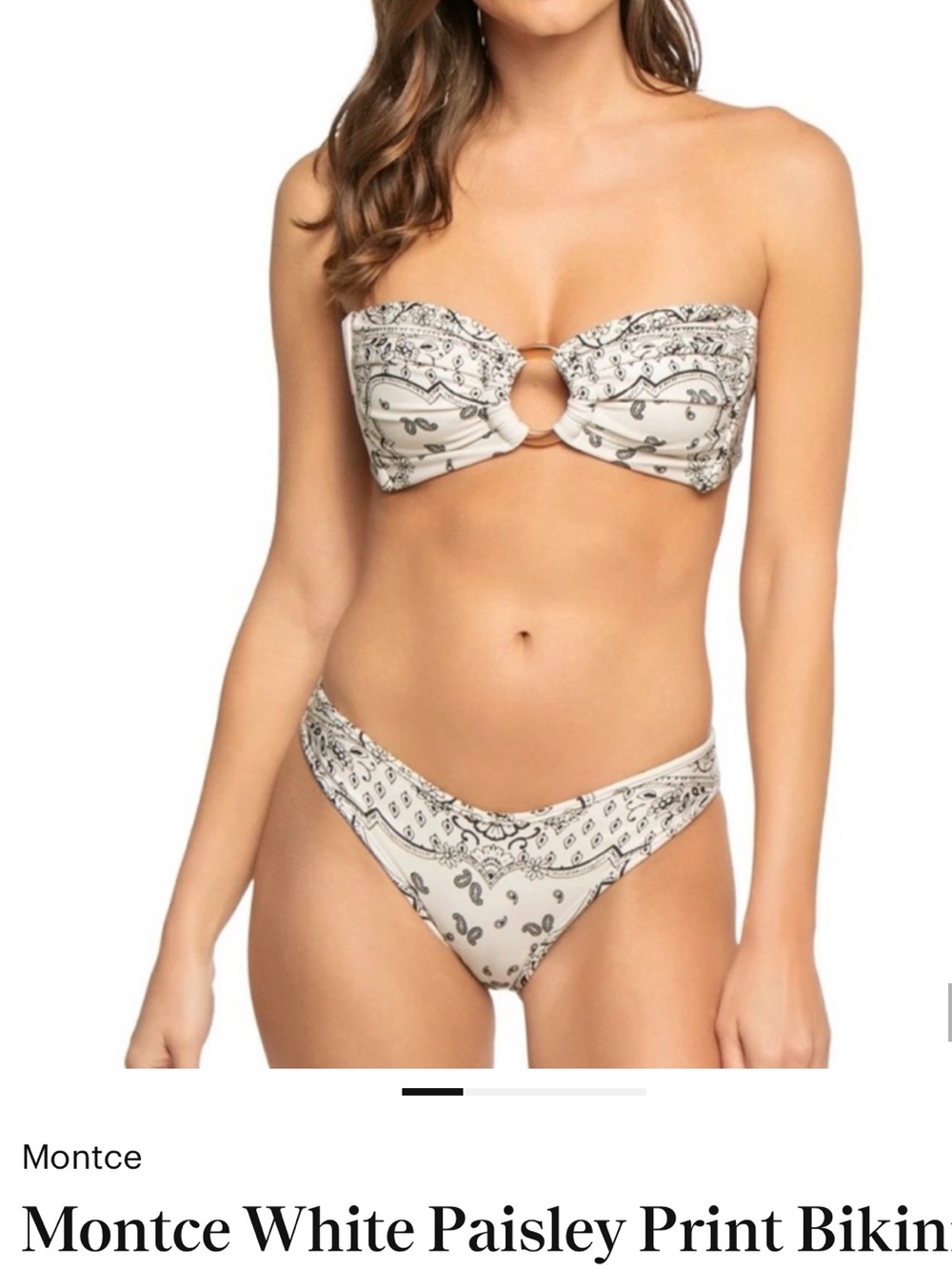 Montce Cream White Paisley Ring-Front  Bandeau Bikini Set SMALL
